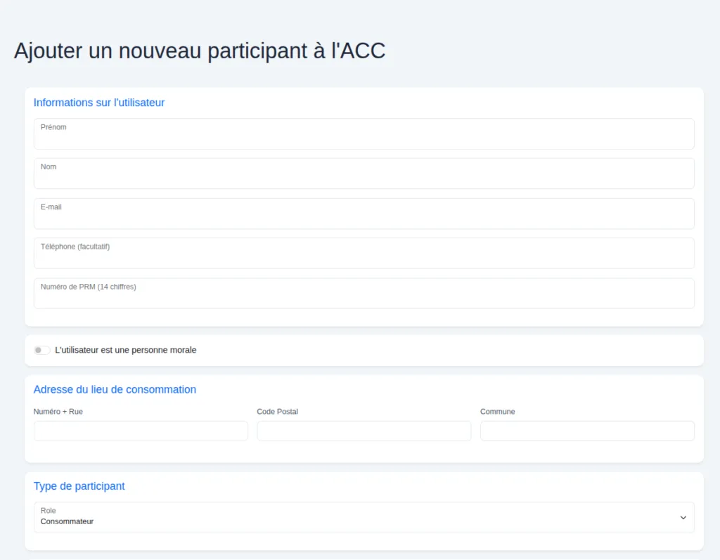 Formulaire d'ajout d'un participant dans SiSol PRO