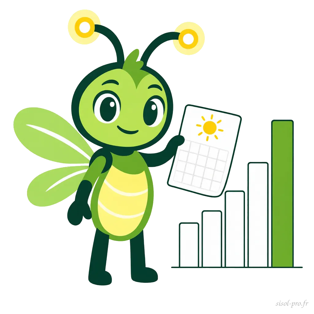 Mascotte avec un calendrier et un graphique de surplus solaire